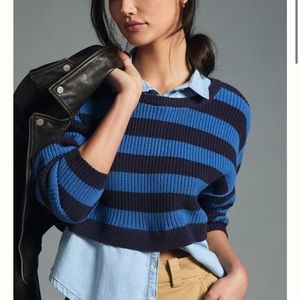 Anthropologie Pilcro Layered Sweater Blue Stripes Denim Undershirt XS